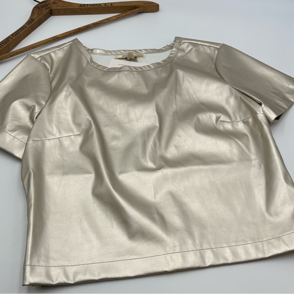 NWT Anthro Porridge XS Collin Faux Leather Gold Top